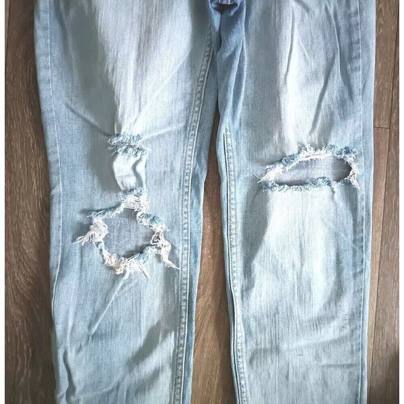 Free People Distressed Jeans Size 27 Crochet Lace Relaxed Ella Blue  Raw Hem - Picture 11 of 14